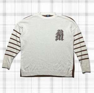 boohooMAN Oversized Gothic Badge Colour Block Jumper in Stone and Brown